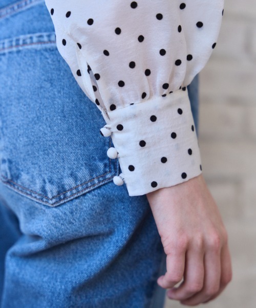 Meline M(メリンエム)の「Sheer Flocked Dot Tie Blouse シアーフロッキードットタイブラウス(シャツ/ブラウス・レディース・ブラック/オフホワイト・FREE)」の19枚目の写真