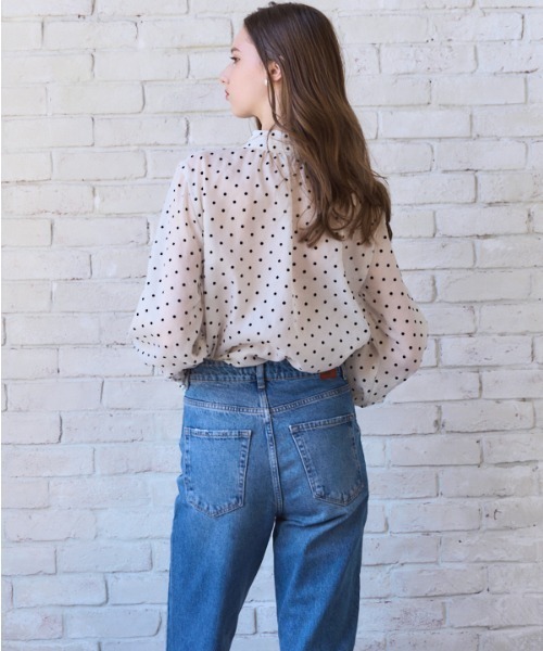 ブラウス シャツ Sheer Flocked Dot Tie Blouse  シアーフロッキードットタイブラウス レディース セール】Sheer Flocked Dot Tie Blouse シアーフロッキードット