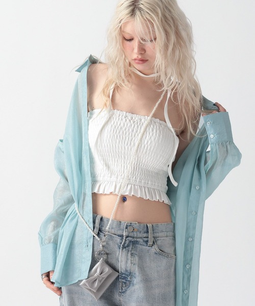 FOREVER 21（フォーエバー トゥエンティーワン）の「【2025SS】チョーカー付きシャーリングベアトップ（チューブトップ・レディース・ブラック/オフホワイト/グレー・FREE）」の11枚目の写真