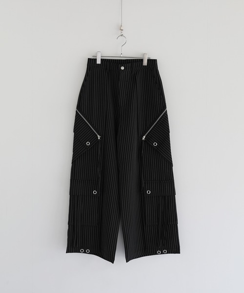 ハイウエストドレープワイド袴アイレットスラントポケットカーゴパンツ