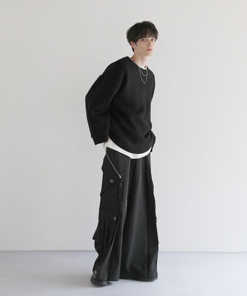 ハイウエストドレープワイド袴アイレットスラントポケットカーゴパンツ
