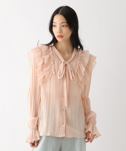 Heather(ヘザー)の「タイ付きプリーツフリルブラウス 328005(シャツ/ブラウス・レディース・ブラック/オフホワイト/ピンクベージュ・FREE)」の3枚目の写真