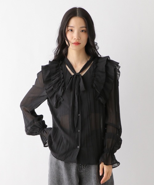 Heather(ヘザー)の「タイ付きプリーツフリルブラウス 328005(シャツ/ブラウス・レディース・ブラック/オフホワイト/ピンクベージュ・FREE)」の1枚目の写真