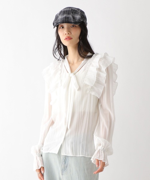Heather(ヘザー)の「タイ付きプリーツフリルブラウス 328005(シャツ/ブラウス・レディース・ブラック/オフホワイト/ピンクベージュ・FREE)」の8枚目の写真