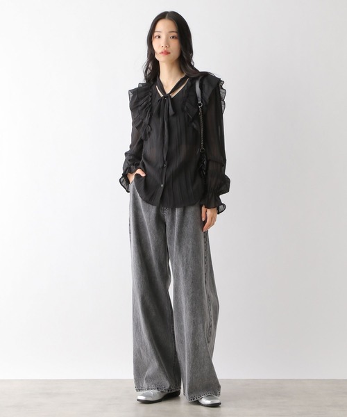 Heather(ヘザー)の「タイ付きプリーツフリルブラウス 328005(シャツ/ブラウス・レディース・ブラック/オフホワイト/ピンクベージュ・FREE)」の14枚目の写真