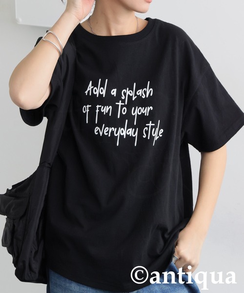 antiqua(アンティカ)の「手描き風ロゴTシャツ(Tシャツ/カットソー・レディース・グレー系その他/ブラック系その他/ホワイト系その他・ONE SIZE)」の2枚目の写真