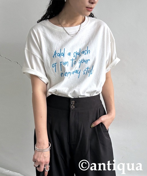 antiqua(アンティカ)の「手描き風ロゴTシャツ(Tシャツ/カットソー・レディース・グレー系その他/ブラック系その他/ホワイト系その他・ONE SIZE)」の12枚目の写真