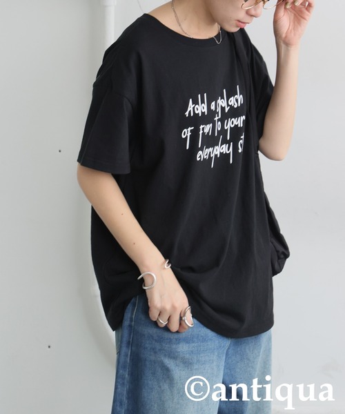 antiqua(アンティカ)の「手描き風ロゴTシャツ(Tシャツ/カットソー・レディース・グレー系その他/ブラック系その他/ホワイト系その他・ONE SIZE)」の14枚目の写真