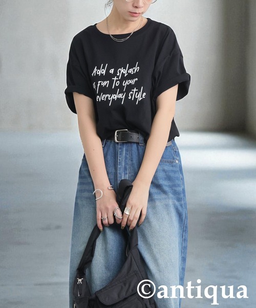 antiqua(アンティカ)の「手描き風ロゴTシャツ(Tシャツ/カットソー・レディース・グレー系その他/ブラック系その他/ホワイト系その他・ONE SIZE)」の17枚目の写真