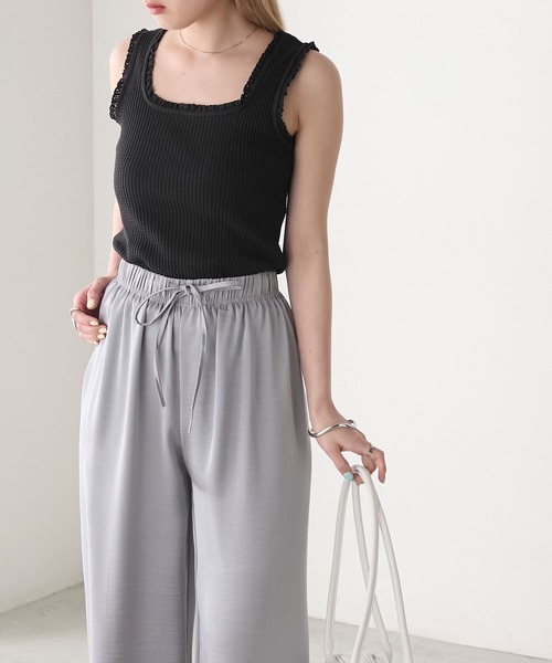 セール】【forksy.】レーススクエアネック変形リブタンクトップ