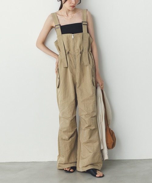 セール】フロントジップ ウエストギャザー サロペット