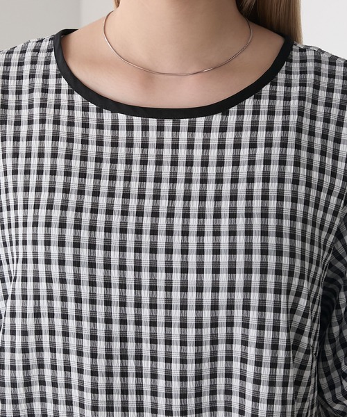 forksy.】ギンガムチェック パフスリーブ ティアードワンピース