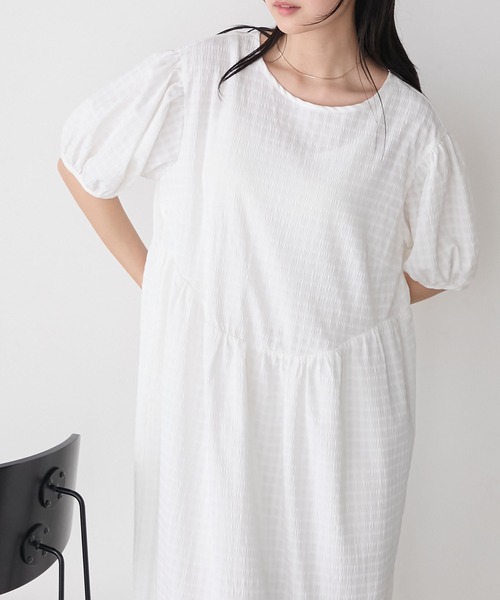 forksy.】ギンガムチェック パフスリーブ ティアードワンピース forksy