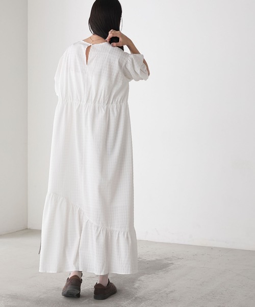 forksy.】ギンガムチェック パフスリーブ ティアードワンピース