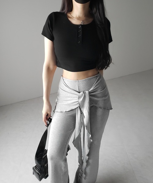 me+em select（ミームセレクト）の「【 ３color 】ヘンリーネック半袖ショートリブTシャツ ／henley neck short sleeve short lib T-shirt ※※（Tシャツ/カットソー・レディース・アイボリー/ブラック/グレー・FREE）」の21枚目の写真