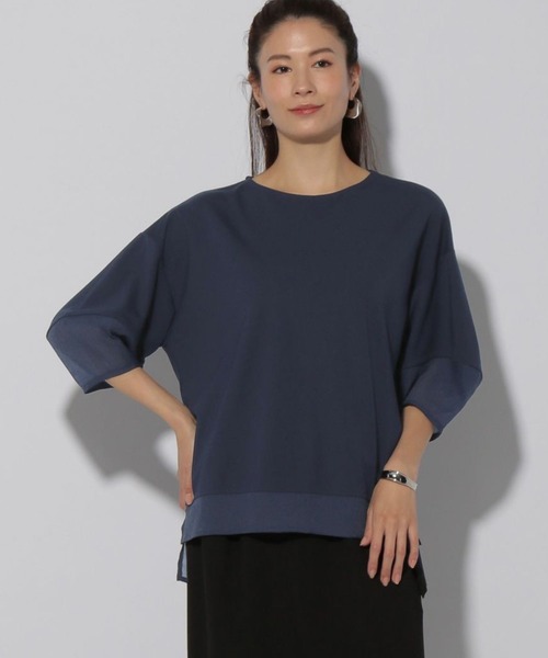 Elura（エルーラ）の「ドレスアップシアー切替プルオーバー/321608（Tシャツ/カットソー・レディース・ブルー/ホワイト/ネイビー/ライトブルー・SMALL/MEDIUM/LARGE）」の4枚目の写真