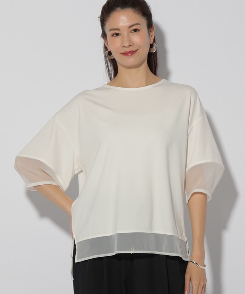 Elura（エルーラ）の「ドレスアップシアー切替プルオーバー/321608（Tシャツ/カットソー・レディース・ブルー/ホワイト/ネイビー/ライトブルー・SMALL/MEDIUM/LARGE）」の2枚目の写真