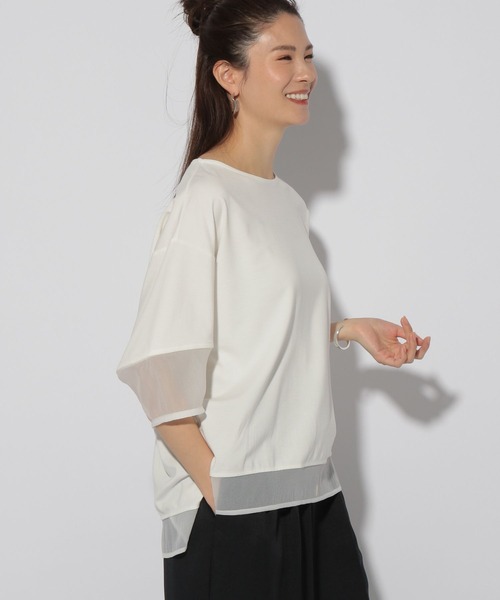 Elura（エルーラ）の「ドレスアップシアー切替プルオーバー/321608（Tシャツ/カットソー・レディース・ブルー/ホワイト/ネイビー/ライトブルー・SMALL/MEDIUM/LARGE）」の12枚目の写真