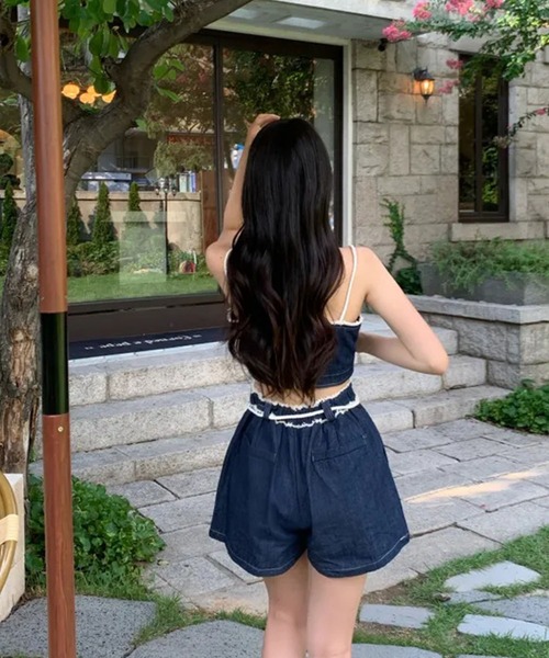 セール】デニムキャミソール×ショートパンツ 2点セット（セットアップ