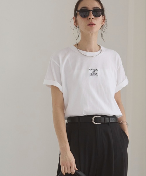 ANGIE（アンジー）の「フロント ワンポイント 刺繍 ロゴ Tシャツ（半袖）（Tシャツ/カットソー・レディース・ホワイト/オフホワイト/ブラック/ライトピンク・MEDIUM/LARGE）」の18枚目の写真