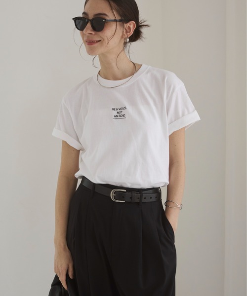 ANGIE（アンジー）の「フロント ワンポイント 刺繍 ロゴ Tシャツ（半袖）（Tシャツ/カットソー・レディース・ホワイト/オフホワイト/ブラック/ライトピンク・MEDIUM/LARGE）」の21枚目の写真