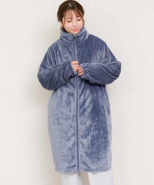 MARAI(マーライ)の「着る毛布 ジップアップローブ ニューマイヤー(ダッフルコート・レディース・ホワイト/ブラウン/ピンク/ネイビー/グレー・FREE)」の4枚目の写真