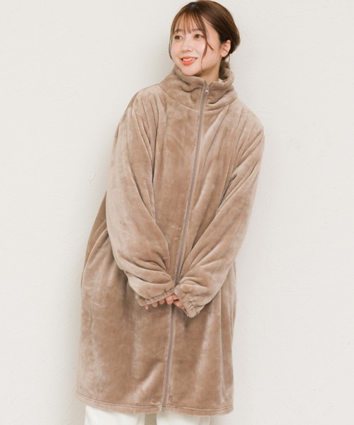 MARAI(マーライ)の「着る毛布 ジップアップローブ ニューマイヤー(ダッフルコート・レディース・ホワイト/ブラウン/ピンク/ネイビー/グレー・FREE)」の9枚目の写真