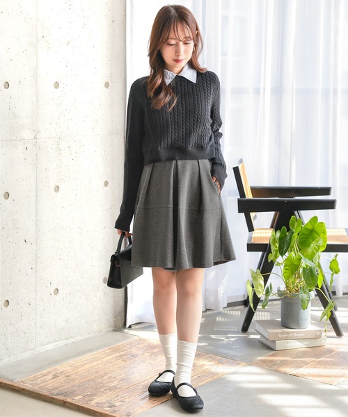 Petitle（プチレ）の「[ 低身長向けサイズ ] ダイバーフレアキュロット（その他パンツ・レディース・ブラック/チャコール・PM/PS）」の7枚目の写真