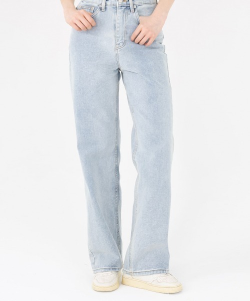 muahmuah(ムーアムーア)の「A'GEM/9 × .kom 『muah muah/ムーアムーア』WASHED WIDE DENIM PANTS/ウァッシュードワイドデニムPT(デニムパンツ・レディース・ライトブルー/ブラック・S/M)」の2枚目の写真