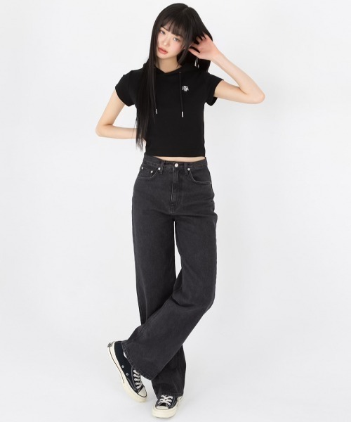 さらに100円引き◆MUAHMUAH◆WASHED WIDE DENIM PANTS A'GEM/9 × .kom 『muah muah/ムーアムーア』WASHED WIDE DENIM