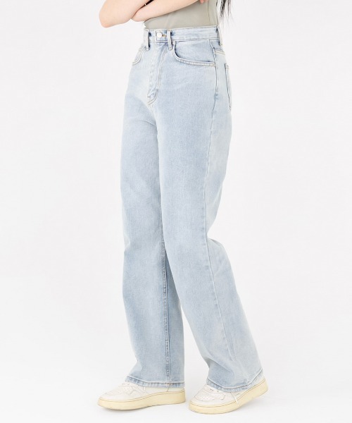【muahmuah】★人気商品★ワイド デニム パンツ A'GEM/9 × .kom 『muah muah/ムーアムーア』WASHED WIDE DENIM