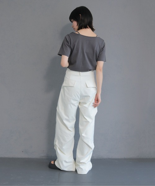3色 パンツ ドレープ フレア ハイウエストコリアンスラックス cussil スラックス 「cussil/クシル」TRストレッチルーズ