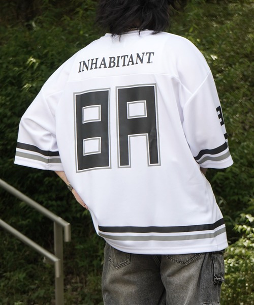 INHABITANT（インハビタント）の「25SS【INHABITANT】ビッグシルエット フロントナンバリングプリント 半袖フットボールTシャツ カットソー ユニセックス（Tシャツ/カットソー・メンズ・ブラック/ホワイト/グレー・L/M）」の9枚目の写真