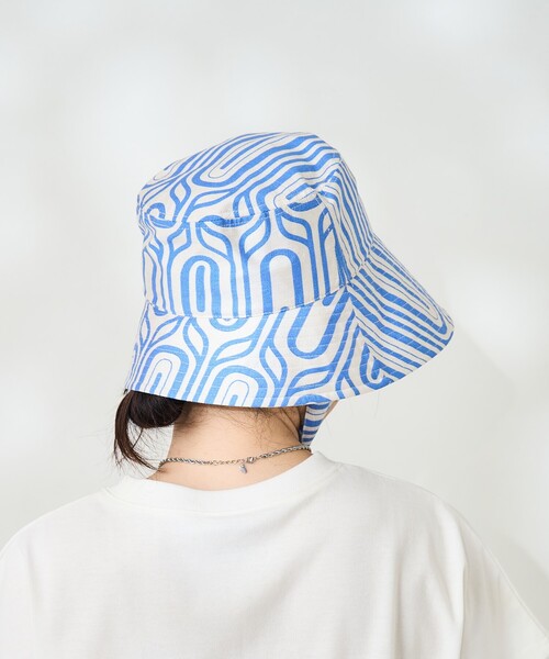 FREAK'S STORE（フリークスストア）の「幾何学柄紐付きハット/リボン付き柄ハット（ハット・レディース・ブルー/ブラック・ONE SIZE）」の8枚目の写真