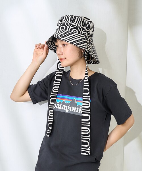 FREAK'S STORE（フリークスストア）の「幾何学柄紐付きハット/リボン付き柄ハット（ハット・レディース・ブルー/ブラック・ONE SIZE）」の13枚目の写真