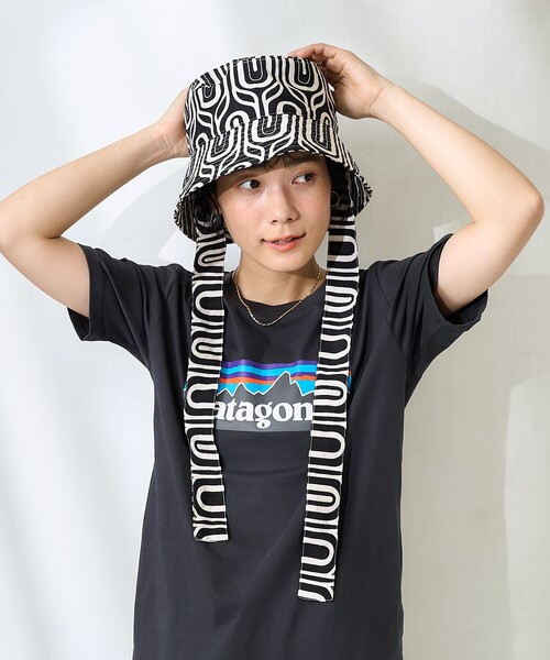 FREAK'S STORE（フリークスストア）の「幾何学柄紐付きハット/リボン付き柄ハット（ハット・レディース・ブルー/ブラック・ONE SIZE）」の14枚目の写真