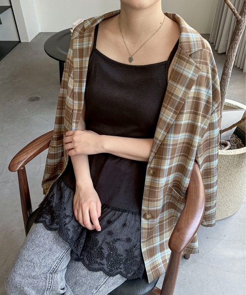 PILIT（ピリット）の「裾レース チュニックキャミソール（キャミソール・レディース・オフホワイト/ブラック・MEDIUM）」の2枚目の写真