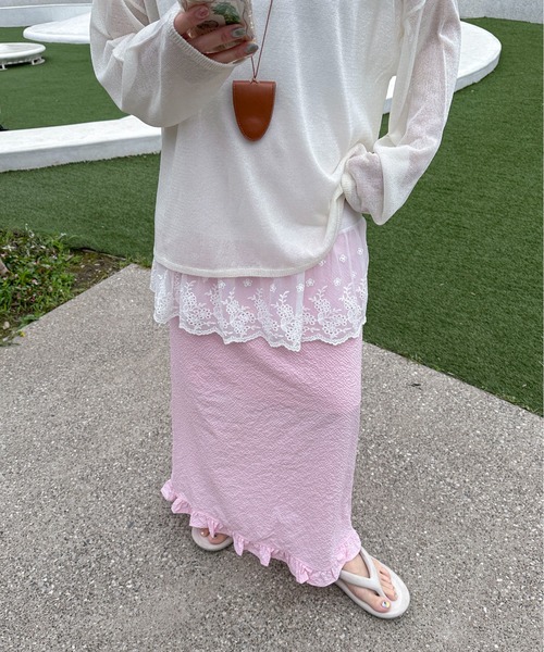 PILIT（ピリット）の「裾レース チュニックキャミソール（キャミソール・レディース・オフホワイト/ブラック・MEDIUM）」の4枚目の写真