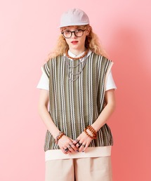 a.p.o.v.（エーピーオービー）の「a.p.o.v. レトロストライプメッシュ編みサマーニットベスト（ベスト）」