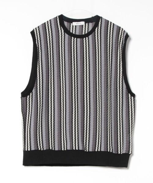 a.p.o.v.（エーピーオービー）の「a.p.o.v. レトロストライプメッシュ編みサマーニットベスト（ベスト・メンズ・ブラック/カーキ/ブルー・ONESIZE）」の6枚目の写真