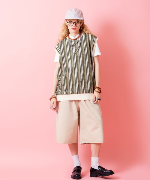 a.p.o.v.（エーピーオービー）の「a.p.o.v. レトロストライプメッシュ編みサマーニットベスト（ベスト・メンズ・ブラック/カーキ/ブルー・ONESIZE）」の7枚目の写真