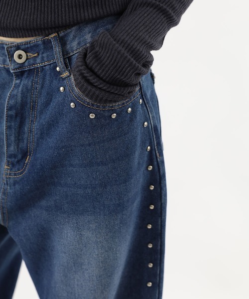 by muni:r(バイ ムニール)の「ワイドサイドスタッズパンツ(デニムパンツ・レディース・ブルー・SMALL/MEDIUM)」の10枚目の写真