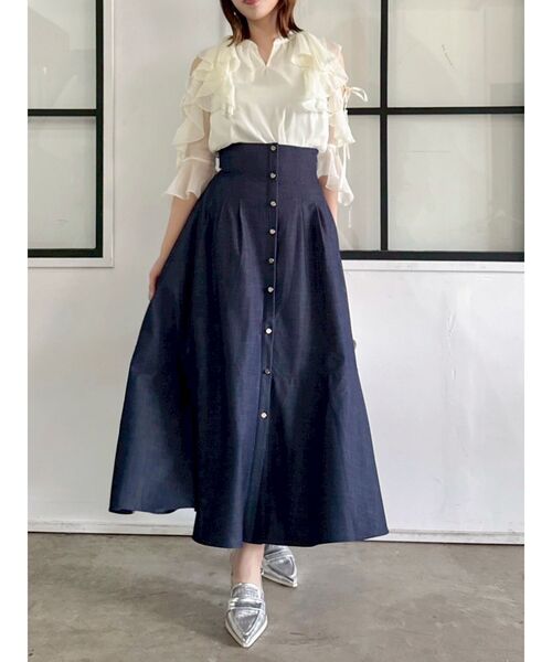 dazzlin（ダズリン）の「シアーフルイドフリルブラウス（シャツ/ブラウス・レディース・オフホワイト/ブルー/ブラック・FREE）」の13枚目の写真