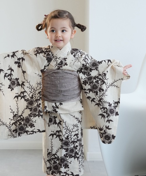 キッズ浴衣3点セット 女の子 utatane×注染工房 kids 日本製注染 綿麻