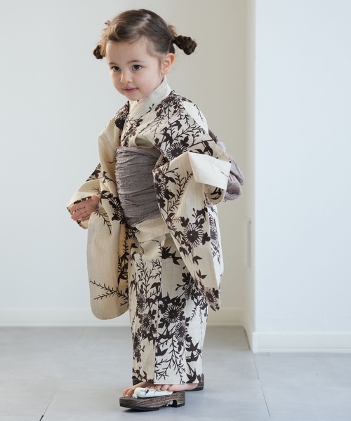 キッズ浴衣3点セット 女の子 utatane×注染工房 kids 日本製注染 綿麻
