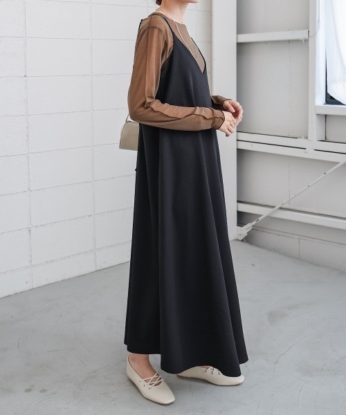 Bab(バブ)の「【S・Mサイズ展開】【マタニティ】【イージーケア】イージージョーゼットフレアーキャミワンピース(ワンピース・レディース・ブルー/チャコールグレー/ブラック/アイボリー・MEDIUM/SMALL)」の3枚目の写真