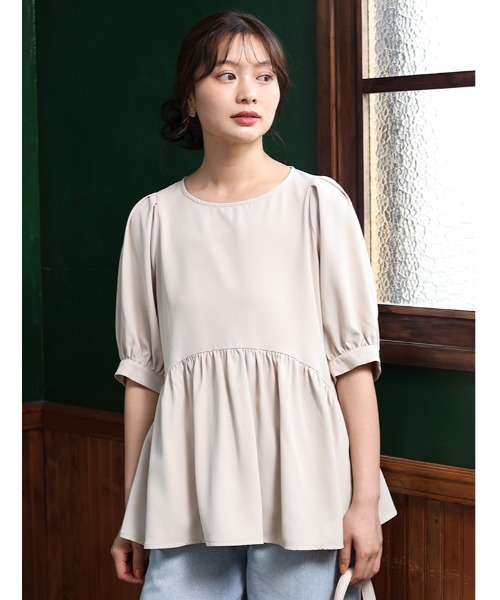 UNITEDARROWS　パフスリーブ　フリル　ブラウス　ペプラム　桜色　38 セール】パフスリーブペプラムブラウス（シャツ/ブラウス