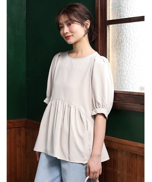 UNITEDARROWS　パフスリーブ　フリル　ブラウス　ペプラム　桜色　38 セール】パフスリーブペプラムブラウス（シャツ/ブラウス