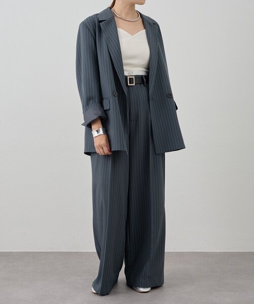 SHENERY(シーナリー)の「《セットアイテム》ストライプビッグジャケット(テーラードジャケット・レディース・ネイビー/グレー・36/38)」の3枚目の写真