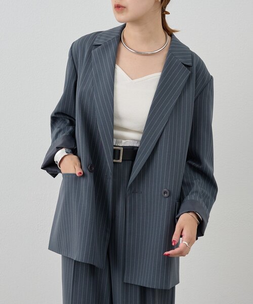 SHENERY(シーナリー)の「《セットアイテム》ストライプビッグジャケット(テーラードジャケット・レディース・ネイビー/グレー・36/38)」の8枚目の写真